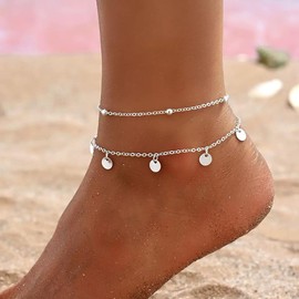 HARJJME Silver Gold Anklets for Women 925 Sterling Silver Ankle Bracelets for Women Adjustable Waterproof Women's Anklets Dainty Layered Chain Set Rope Link Beach Foot Jewelry Gifts for Teen Girls