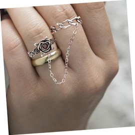SAFIGLE 4pcs Rose Flower Ring with Chain for Women Punk Gothic Ring Fashion Jewelry for Occasion