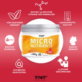 TNT Multivitamin Powder with 24 Vitamins & Minerals (360 g) • Vitamin Complex with Green Tea Extract, Spirulina & Coenzyme Q10 • Micronutrients (Raspberry)