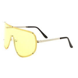 Dweebzilla Macho Man Oversized Shield Wrap Around Sunglasses (Gold Metallic Frame, HD Yellow)