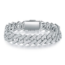 Gemsme 18K White Gold Plated Bracelet 13MM Full Iced Out Cubic Zirconia Cuban Link Chain Hip Hop Bracelet for Men Women 7.0 Inch