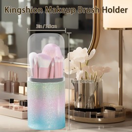 Kingshion Makeup Brush Holder with Lid, 360 Rotating Dustproof & Waterproof Make Up Brushes Container with Clear Acrylic Cover for Vanity Desktop Bathroom Countertop - Chroma
