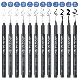 Mogyann Drawing Pens Black Art Pens for Drawing 12 Size Waterproof Ink Pens for Artists Sketching, Manga, Writing
