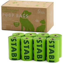 ANWA 100% Compostable Biodegradable Dog Poop Bags Extra Thick Leak Proof with EN13432 Certification and ASTM D6400 Standards, Cornstarch Earth Friendly Unscented Doggy Poo Bags, 8 Rolls/120 Pooh Bags