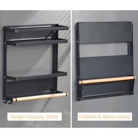 Thipoten Magnetic Spice Rack, 2-in-1 Foldable Strong Magnetic Shelf with Paper Towel Holder, Perfect Space Saver for Small Kitchen/Apartment, Easy to Install on The Side of Refrigerator(2 Tier, Black)