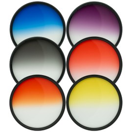 iSnapPhoto 6 Piece 72mm Gradual Color Filter Kit for: Rokinon 85mm T1.5 Cine DS Lens for Micro Four Thirds Mount (DS85M-MFT) Purple Grey Blue Red Orange Yellow, with Carry Pouch - Multicoated Glass