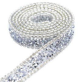 1 Yard Crystal Rhinestone Appliques, Rhinestone Ribbon Sparkle Crystal Diamond Wrap Roll Sewn or Hot Fix for Prom Dresses Belt Applique Hair Clip Collar Decoration (Silver)