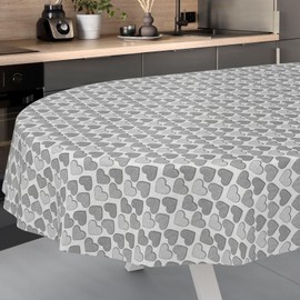 ANRO Oilcloth Tablecloth, Washable, Oilcloth, Garden Tablecloth, Outdoor, Indoor, Oval, 200 x 140 cm, Cut Edge, Heart, Grey