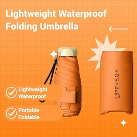 Portable Foldable Umbrella, 1 Count Lightweight Waterproof Umbrella, Rain & Sun Dual Use Umbrella for Outdoor Travel, Camping, Running, Folding Umbrella, Boyfriend Gift, Camping Accessories:_Dark Orange_one-size