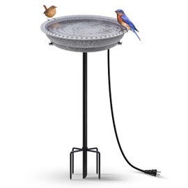 BIRD WISH Heated Bird Bath, Stable 5-Prong Metal Base Thermostat Control Weather Resistance All Seasons Available 75W Heated Bird Baths for Outdoors for Winter Garden Yard Patio Lawn, Spotted Grey