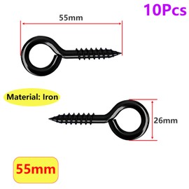Qrity Pack of 10 Eye Screws 55 mm, Screw Ring, Small Screw Hole, Ring Screws, Q Type Screw Hook, Eye Screws, Black