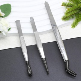 Qjaiune 3Pcs Rubber Tipped Tweezers Set, Craft Tweezers Include Straight Tweezers Flat Tweezers Curved Tweezers, 304 Stainless Steel Tweezers for Crafting Jewelry Making Stamps Beads (Black)