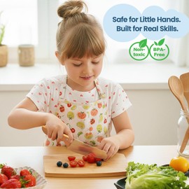 Kibbidea Kids Safe Knives for Real Cooking, 11-Piece Kids Cutting Board and Kitchen Knife Set, BPA-free, Firm Grip, Serrated Child Friendly Chef Knives for Starter