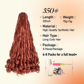 Ginger Curly Braiding Hair 22 Inch 8 Packs Box Braids Crochet Hair Extensions 75g/Pack Pre Stretched Braiding Hair for Black Women Bouncy Loose Wavy Synthetic Hair (22 Inch,8 Packs,350#)