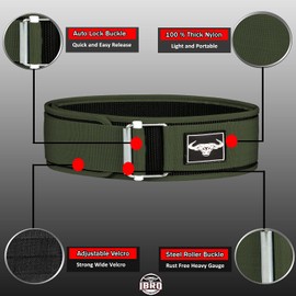 IBRO Quick Locking Premium Weight Lifting Belt - Back Support for Powerlifting, Cross Training & Gym Bodybuilding - 4 Inch Nylon Men and Women with Metal Buckle for Core Stability Green L