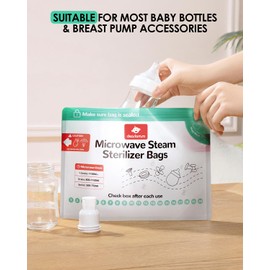 dearlomum Microwave Steam Sterilizer Bag for Baby Bottles 8 Count (20 Uses Per Bag), Reusable Travel Sterilization Pouches, Disinfection Container for Baby Pacifiers and Breast Pump Accessories