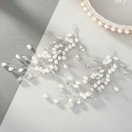 EASEDAILY Pearl Bride Wedding Hair Vine Silver Crystal Headband Hair Piece Rhinestone Headpieces Bridal Hair Accessories for Women and Girls (pack of 2)
