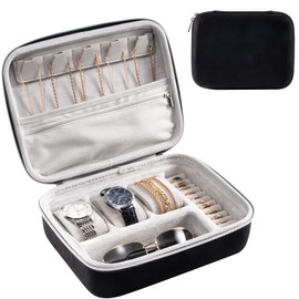 ProCase Mens Travel Jewelry Case, 3 Slots Watch Travel Case, Watch Accessories Carrying Case, Glasses Necklaces Rings Bracelets Zippered Organizer Bag for Men -Blackgrey