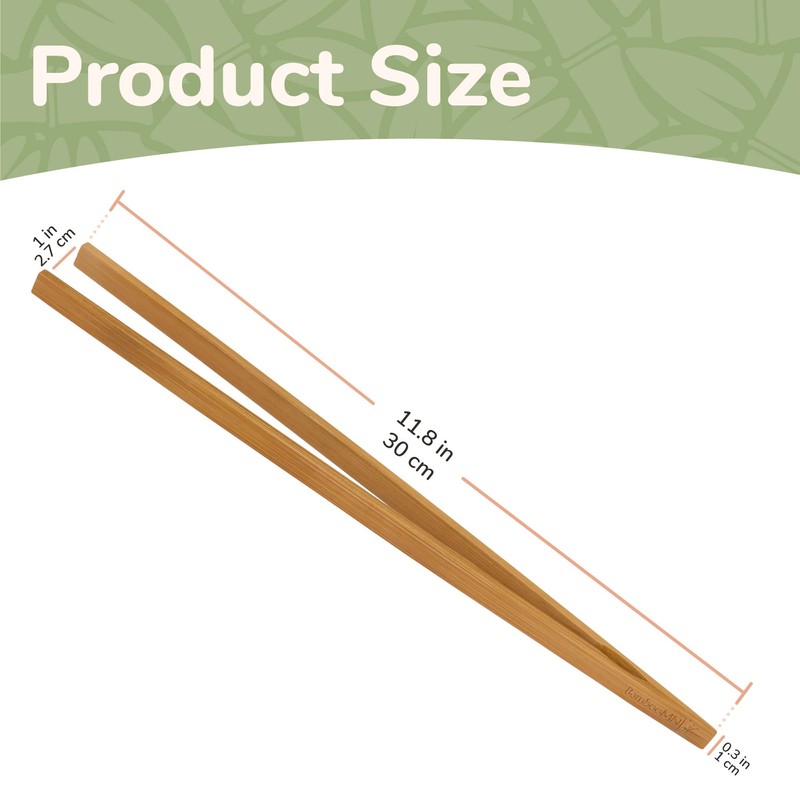 BambooMN 12" Reusable Bamboo Kitchen Toast Tongs - Carbonized Brown