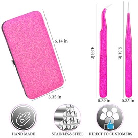 2PCS Eyelash Extension Lash Tweezer Sets Stainless Steel Lash Tweezers for Volume False Lash Application Packed in cosmetic Storage Bag