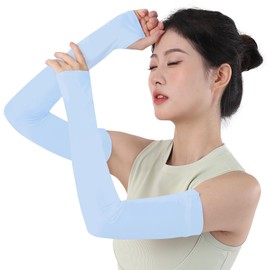Eadali Cooling Arm Cover, UV Protection, UPF50+, Long Length, Both Arms, Finger Holes, Sunburn Prevention, Sweat Absorbent, Quick Drying, Sports, Driving, Bicycle, Unisex, Size L, Ice Blue