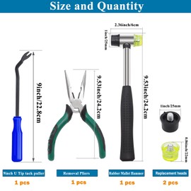 Sunxeke 5Pcs Upholstery Staple Remover Tool Set Including U Tip Tack Puller,Dual Head Mallet Hammer(Soft Rubber) with Replacement Head，Removal Pliers for Furniture Floor Photo Frame