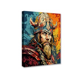 Medieval Warrior Decor for Living Room Vikings Men Paintings Graffitic Valiant Pictures 5 Piece Red Canvas Wall Artwork for House Framed Ready to Hang Posters and Prints Nordics Gifts(12''Wx16''H)