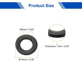 sourcing map 10mm x 5mm x 1mm Metal Flat Washer for Screw Bolt 350Pcs, Black