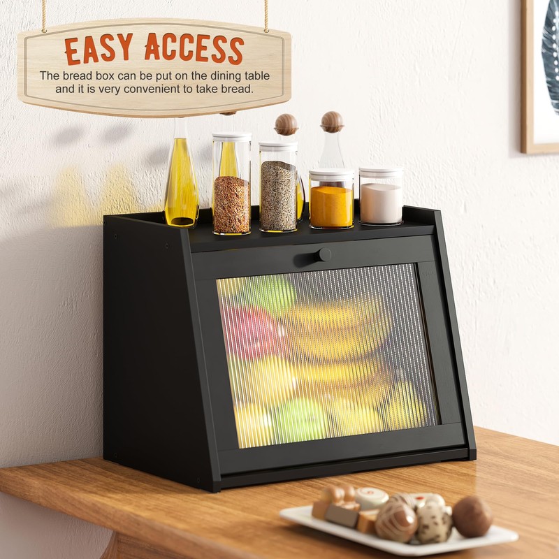GHWIE Large Bread Box, Easy Access & Cleaning - Bamboo