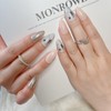 Medium Almond Press on Nails Silver Fake Nails White Leopard