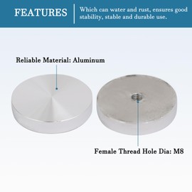 QUARKZMAN 50 mm Diameter Aluminium Disc x 4 Pieces Circular Discs Hardware for Holder Glass Table or Chair [Silver Tone M8 Thread]