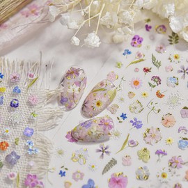 5D Embossed Flower Nail Stickers Self-Adhesive Spring Summer Nail Art Stickers Colorful Floral Sunflower Daisy Designs Nail Art Supplies Wildflowers Nail Decals for Women Acrylic Nail Decorations