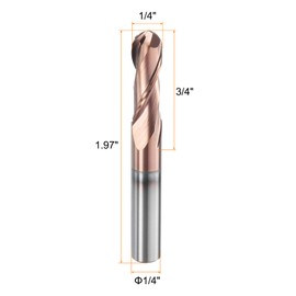 sourcing map Ball Nose End Mill 2 Flute 1/4" Diameter 1/4" Shank Tungsten Carbide Uncoated Spiral CNC Router Bits 3/4" Cutting Length Single End Ball for Carving Engraving Grinding