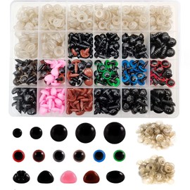FEMBW 600PCS Safety Eyes and Noses with Washers for Stuffed Animal Amigurumi Doll Crochet, 6-14mm Black Glitter Plastic Eyes for Crafts Teddy Bear Making