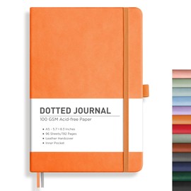 RETTACY Bullet Dotted Journal Notebook, 192 Pages, A5 Medium Size (5.7'' x 8.3''), Leather Hardcover, 100 GSM Thick Paper, for Bullet Journaling, Planning, Tracking (Orange)