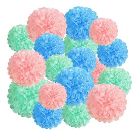 Tissue Paper Pompoms Paper Flower Wedding Party Decorations 18 Pcs Light Pink, Grass Green, Sky Blue Paper Flower Ball for Birthday, Engagement, Baby/Bridal Shower, Anniversary, Garden Party