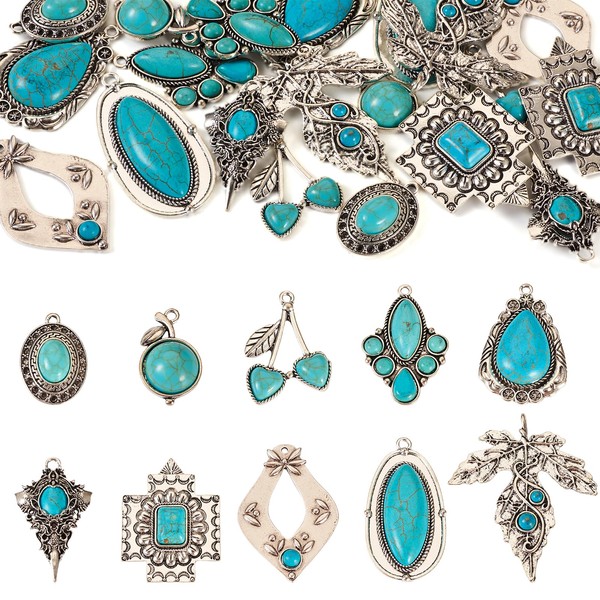 Pandahall Tibetan Turquoise Earring Charms Western Jewelry for Women Bohemian Earring Jewelry Making Mix Styles Turquoise Charm Pendants, Gemstone, Turquoise