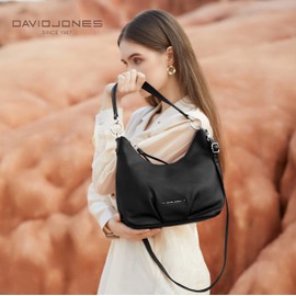 David Jones - Women's Hobo Shoulder Bag - Women's Handbag PU Leather - Shoulder Bag Medium Long Handle - Bag Bag Shoulder Strap - Designer Retro Simple Classic Elegant, black, Retro