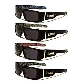 Locs Gangsta Sunglasses Various Combos 58 Style (4 Pack Blue, Red, White, Silver Bandana)