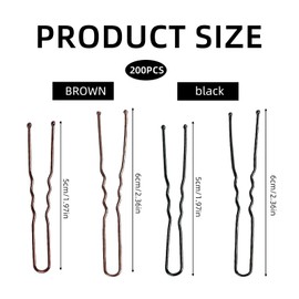 Pack of 200 Hair Pins, Metal Wave Shape Hair Clips, Brown Metal Hair Clips, U-shaped Hair Pins, Black, U Hair Clips for Girls, Hairpin, Hairdressing Salon Hair Styling