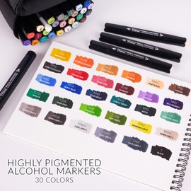 WA Portman Prima Dual Tip Alcohol Markers Set – 30pc Chisel & Fine Point Alcohol Art Markers – Fast-Drying, No-Bleed, Multi-Surface Coloring Set with White Gel Pen for Drawing, Sketching & Art