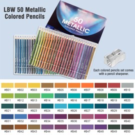LBW 50 Metallic Colored Pencils Set Metallic Pastel Pencils for Adults Coloring Kids Beginners Artists