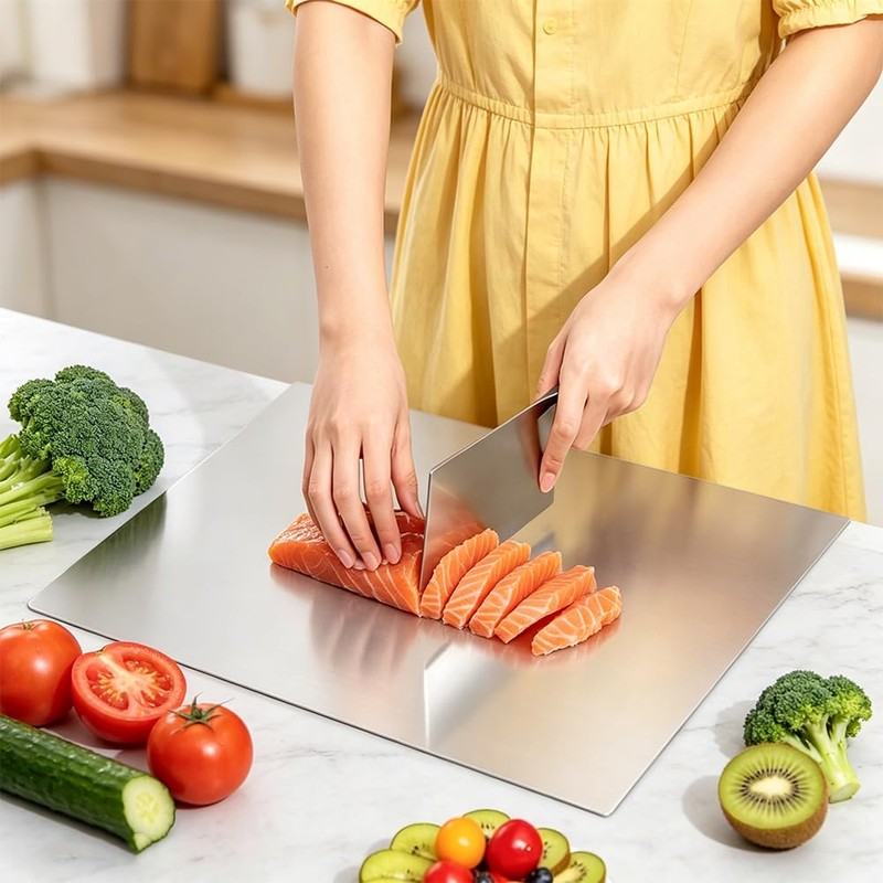 Stainless Steel Cutting Board with L-Shaped Lip & Silicone Pads,