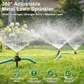 FANHAO 3-Pack Heavy-Duty Metal Lawn Sprinkler with Spike Base, 360° Adjustable Garden Water Sprinkler for Lawn Irrigation System, Large Area Coverage for Yard, Patio, Grass & Backyard