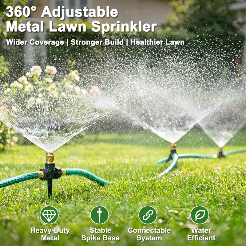 FANHAO 3-Pack Heavy-Duty Metal Lawn Sprinkler with Spike Base, 360°