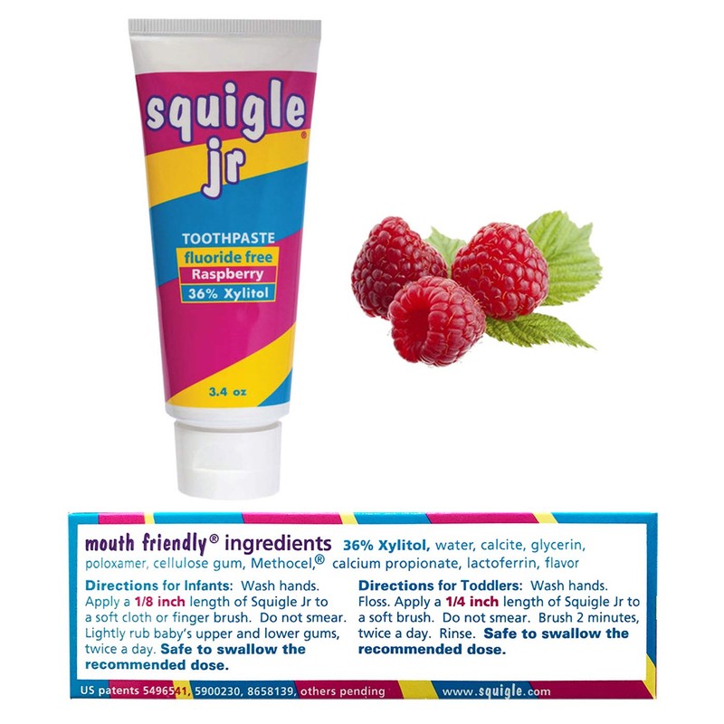 Squigle Jr Toothpaste (for Infants, Toddlers), Travel Toothpaste, Prevents Cavities,