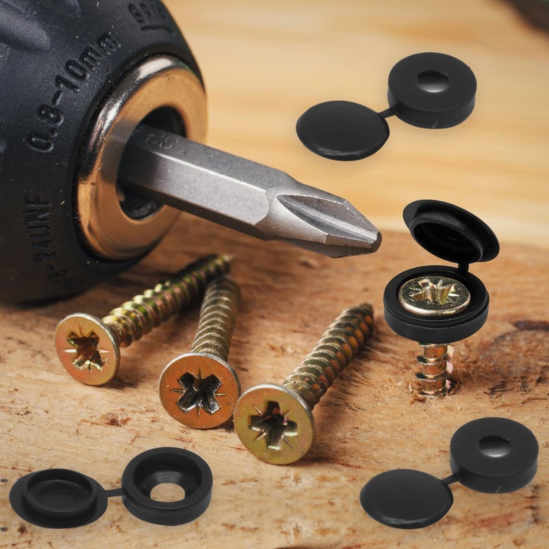 200 Pcs Plastic Screw Head Covers, Black Screw Caps, Fold