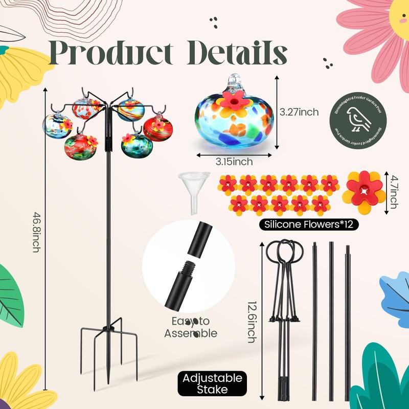 Chunful Hummingbird Feeders for Outdoors Hanging (6 Feeding Stations) Hand