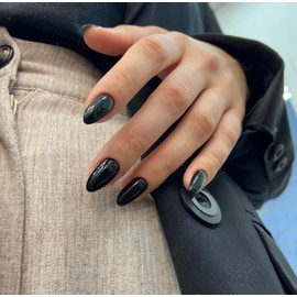 Black Press On Nails Short Oval,Xcreando Almond Fake Nails Glue on Nails Short,Thick Acrylic Nails Press ons,Gel Nails False Nails Short,Pure Color Gel Stick on Nails for Women in 24 PCS