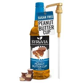 Syruvia Sugar Free Peanut Butter Cup Syrup With Syrup Pump Dispenser – Peanut Butter Cup Coffee Syrup Flavor, 25.4 fl oz, Kosher, Gluten Free, Perfect for Coffee, Drinks, Soda, Desserts, and More